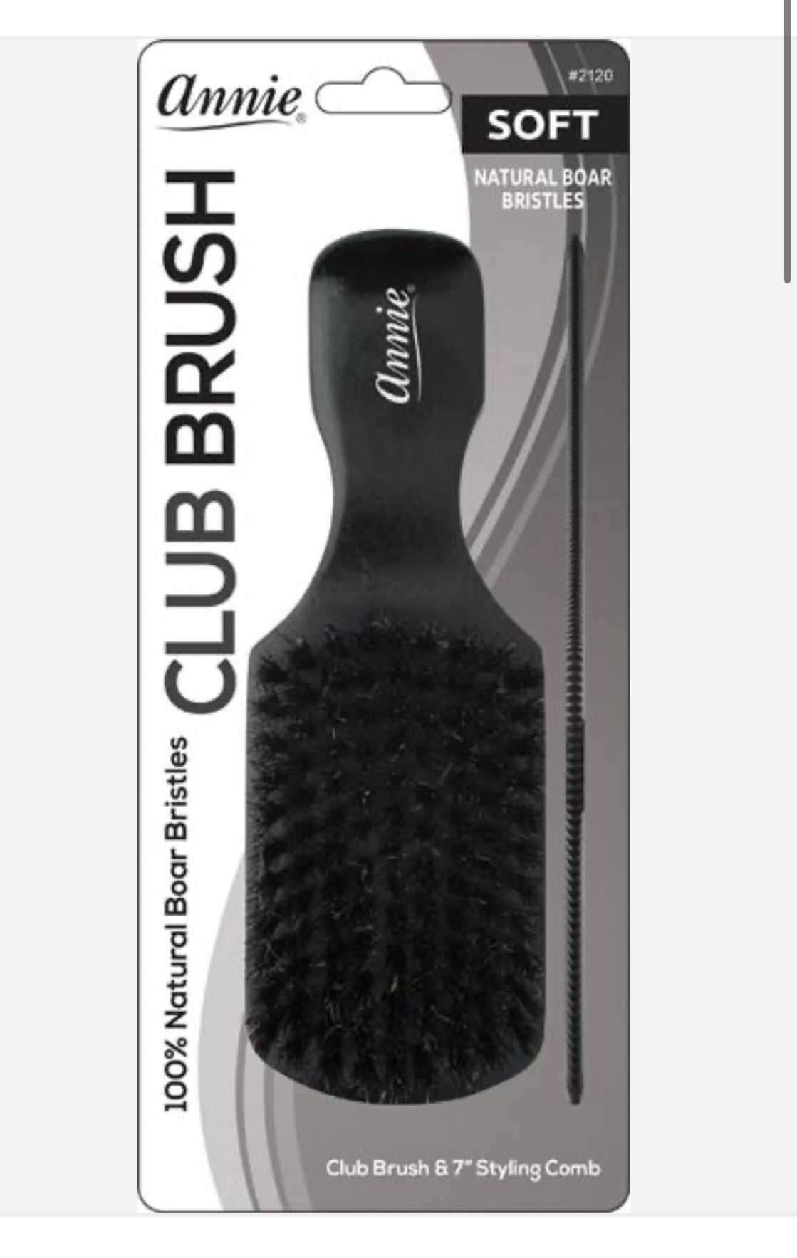 Annie Soft Wood Club Boar Bristle Brush With Comb 7"