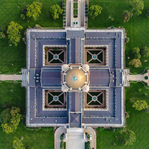 A top down view of the Lincoln capitol building in Nebraska