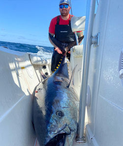Capt Chris with a 90" bluefin