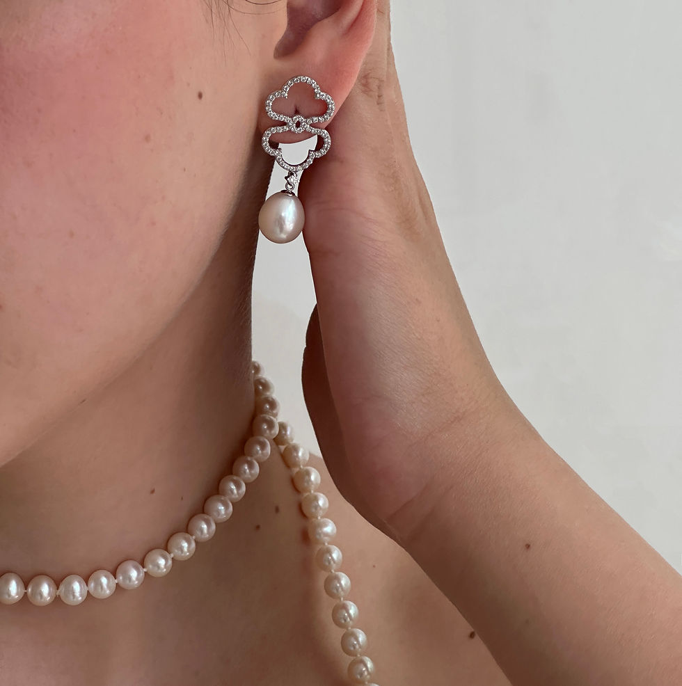 תמונה ממוזערת: עגילי פנינת טיפה תלויה ויהלומים