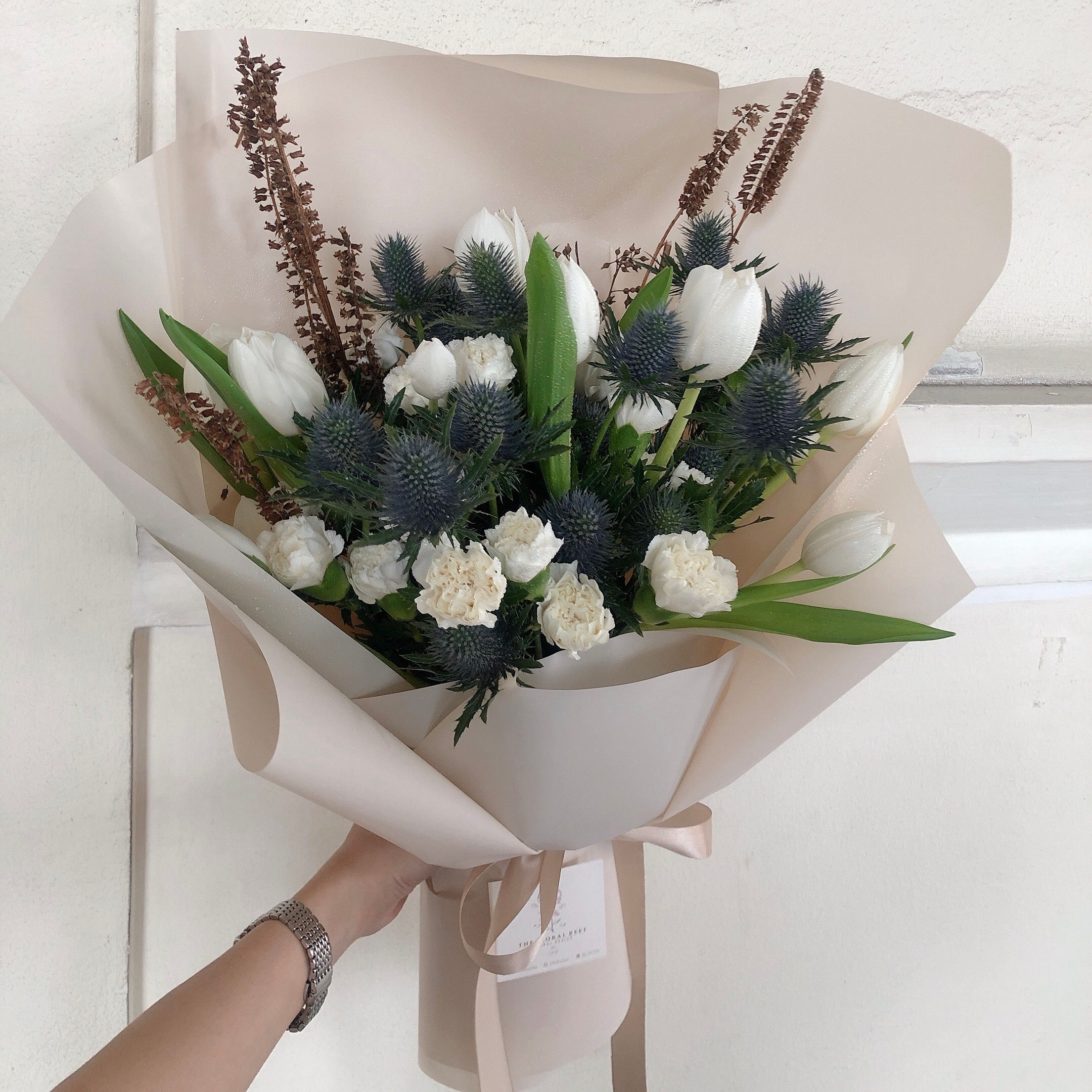 Vintage Blue Bouquet with Tulips