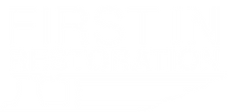 First In Restoration Logo, White with Military Eagle
