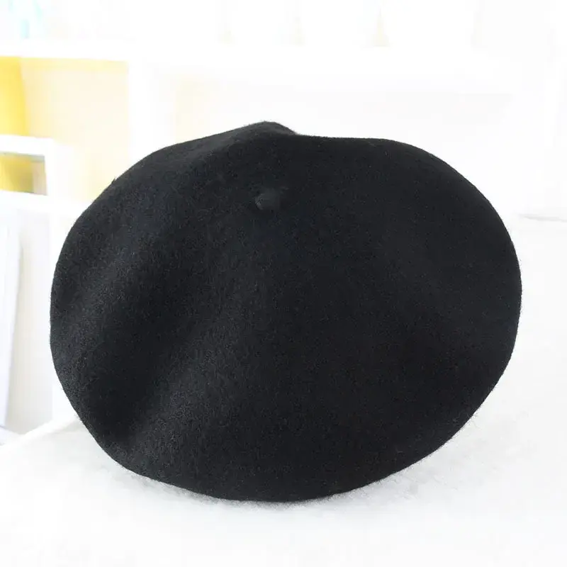 Thumbnail: 100% Wool, Solid Color Beret Caps