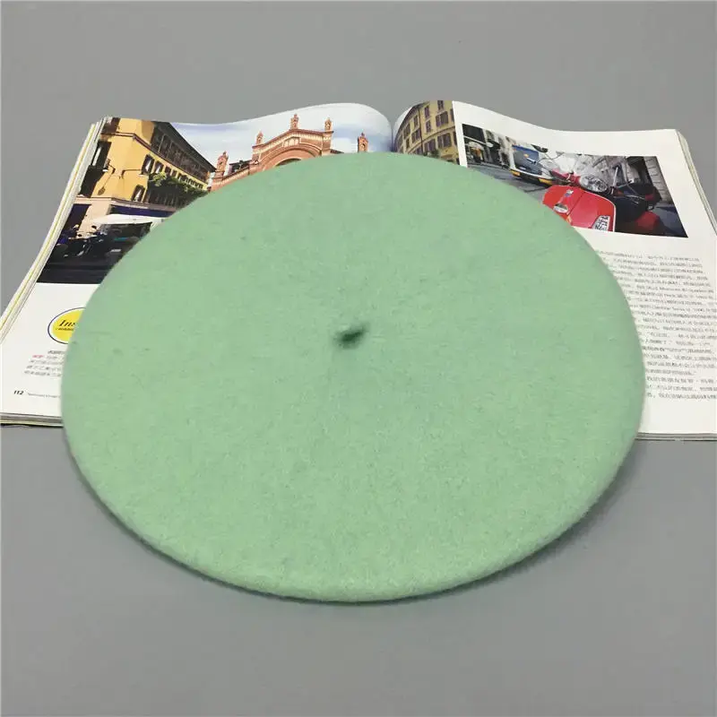 Thumbnail: 100% Wool, Solid Color Beret Caps
