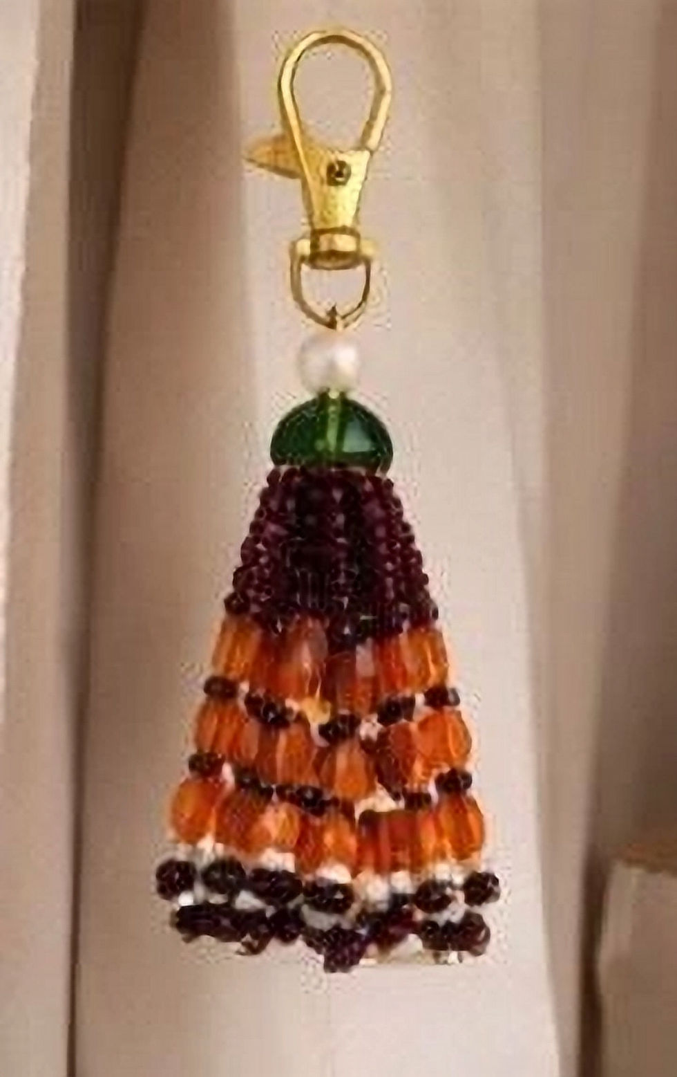 Thumbnail: Natural Carnelian, Garnet & Freshwater Pearl Tassel bag charm 