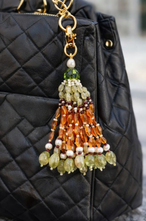 Thumbnail: Natural Garnet, Beryl, Carnelian, Spinel Tassel bag charm