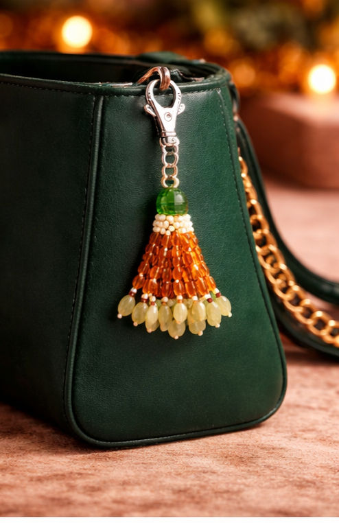 Thumbnail: Natural Spinel, Hessonite Grossularite and Beryl tassel bag charm