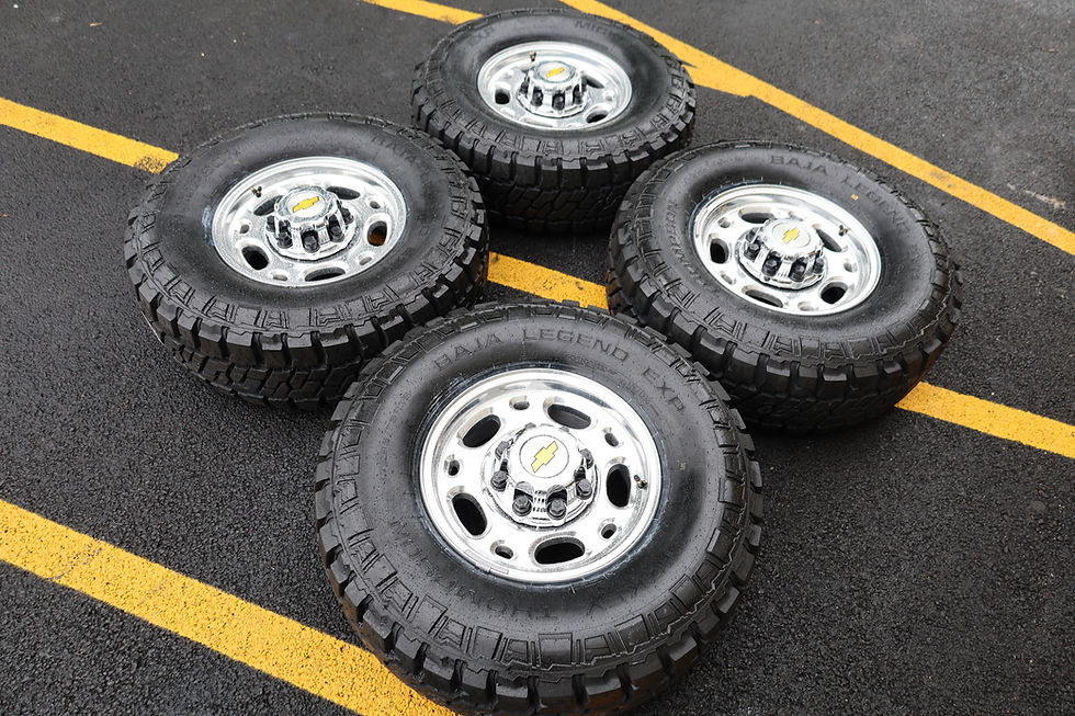 Thumbnail: 8x6.5 Polished Factory Chevy/GMC 2500 HD Wheels On Mickey Thompson M/T's