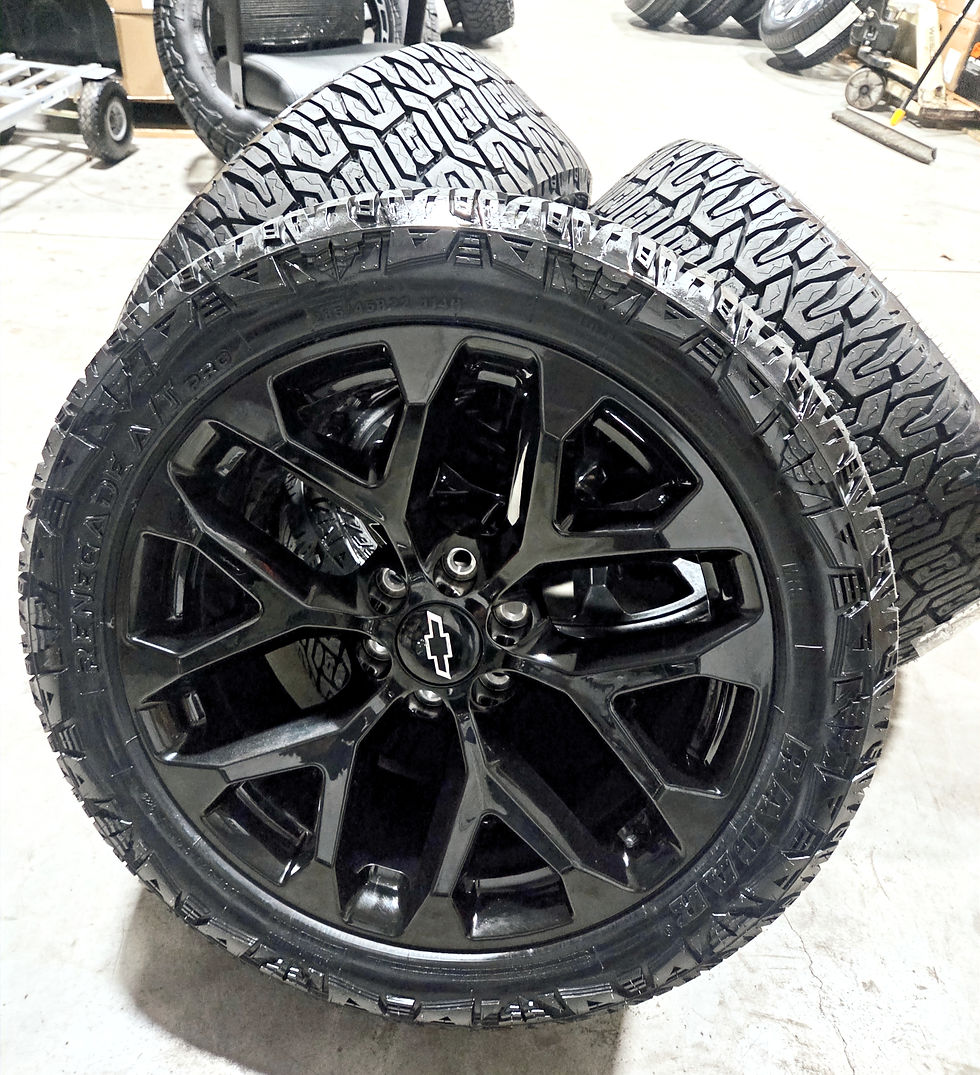 Thumbnail: 22'' Gloss Black Snowflake Wheels Mounted On 285/45/22  Renegade All Terrains