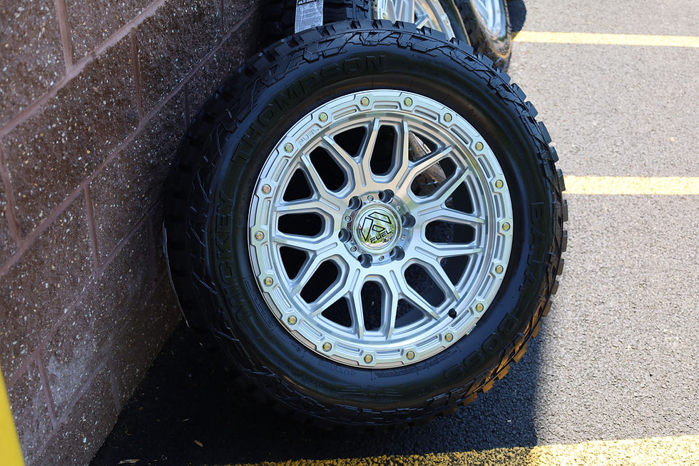 Thumbnail: 20'' Fuel Surge Gloss Silver Machined Wheels Mounted 33'' Mickey Thompson AT's