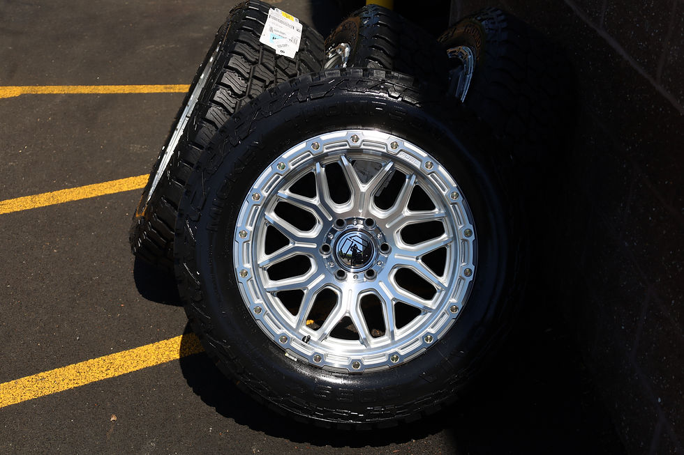 Thumbnail: 20'' Fuel Surge Gloss Silver Machined Wheels Mounted 33'' Mickey Thompson AT's
