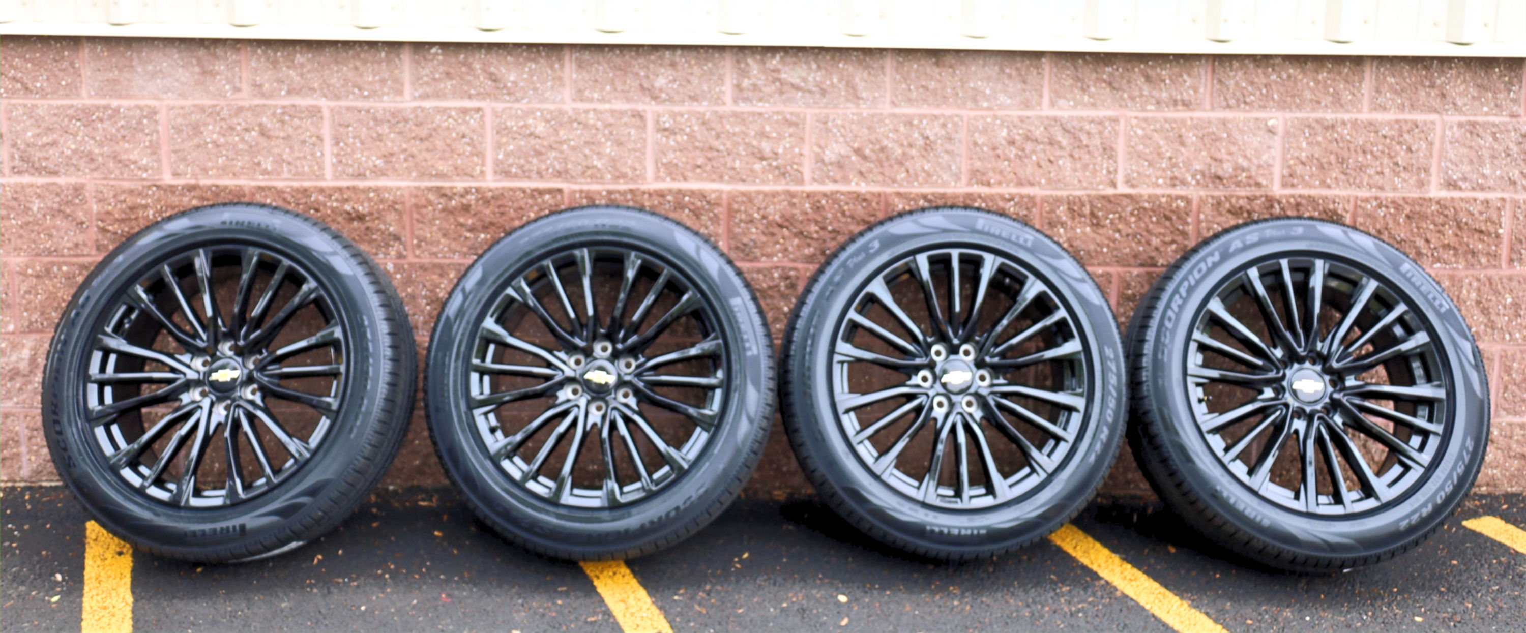 22'' Gloss Black "V" Wheels On 275/50/22 Pirelli AS3 Tires NEW