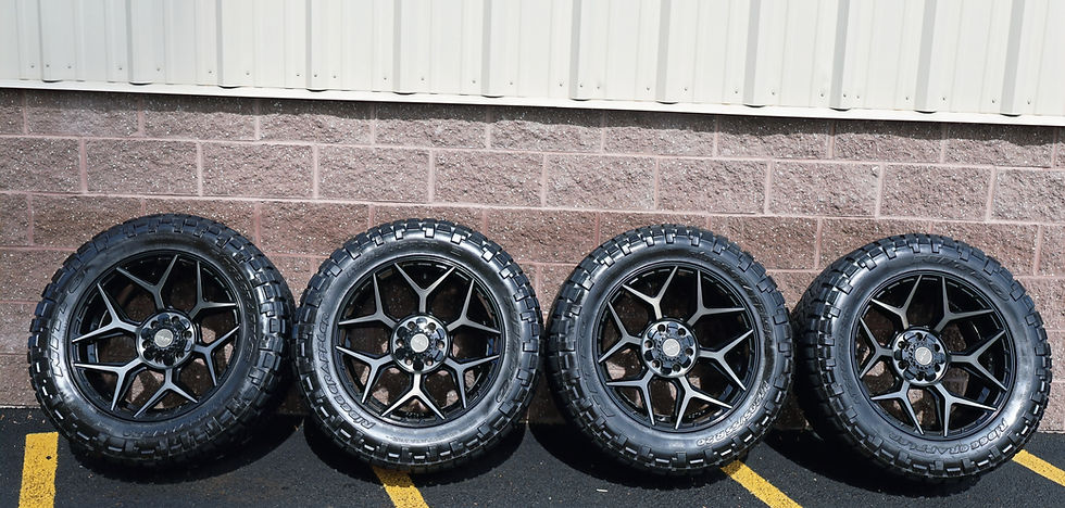 20x10 Black 4 Play Wheels -18 Offset On Nitto Ridge Grappler A/T's