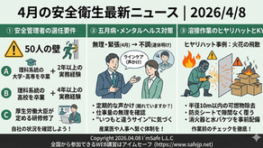 【2026/4/8】4月の安全衛生最新ニュース｜安全管理者の選任要件と、五月病対策・溶接作業のKY具体例とは？