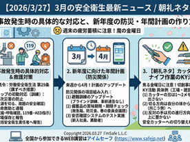 【2026/3/27】3月の安全衛生最新ニュース/朝礼ネタ 安全衛生|事故発生時の具体的な対応と、新年度の防災・年間計画の作り方とは?
