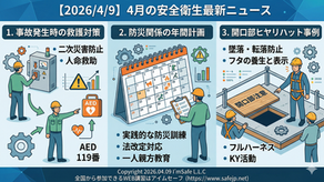 【2026/4/9】4月の安全衛生最新ニュース｜事故発生時の救護対策と、防災関係の年間計画・開口部ヒヤリハットとは？