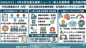 【2026年4月21日】今月の安全衛生委員会ネタ（4月）！新入社員の安全教育項目と五月病のメンタルヘルス対策とは？