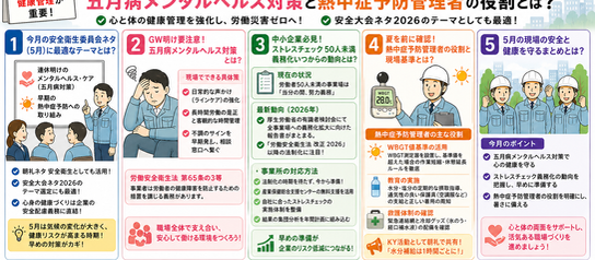 【2026年5月7日最新】今月の安全衛生委員会ネタ（5月）！五月病メンタルヘルス対策と熱中症予防管理者の役割とは？