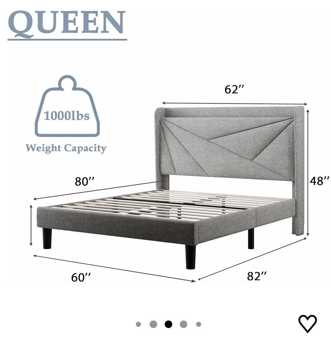 Feonase Queen Bed Frame with Type-C & USB Ports, Upholstered Platform Bed Frame