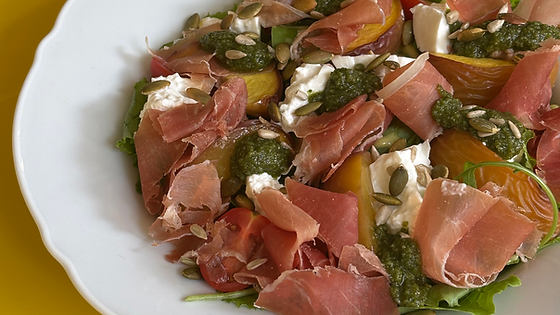 Burrata/perzik/serranoham