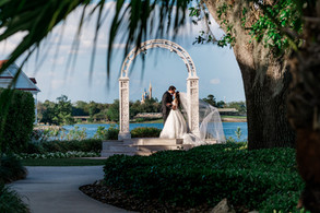 Bride and groom portraits and Disney's Picture Pointe. Photo by Honeycomb Films. 