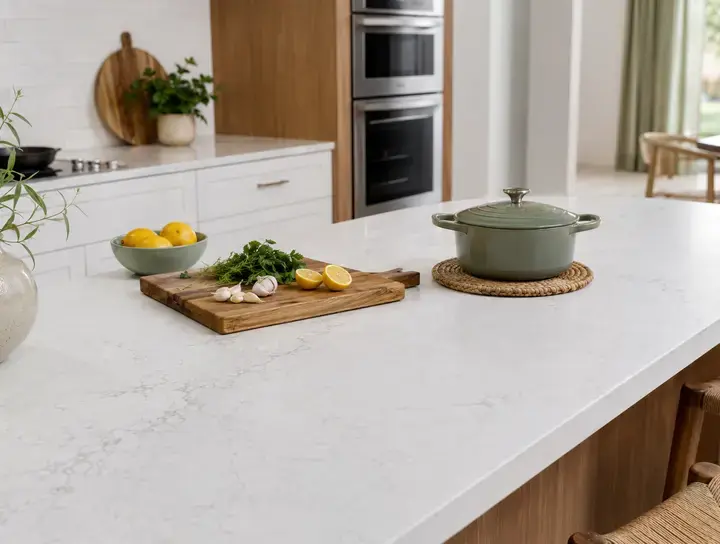 Quartz kitchen countertop protected