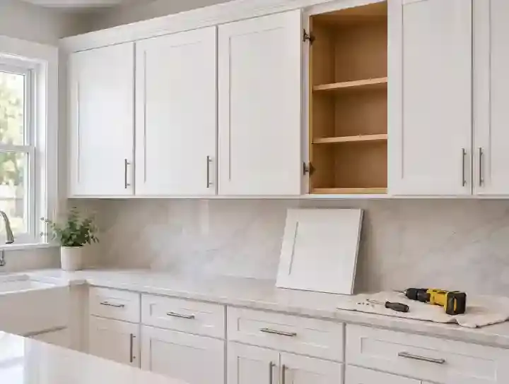 White Shaker kitchen cabinet refacing
