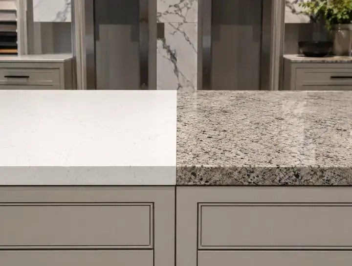 Quartz and granite countertop surfaces
