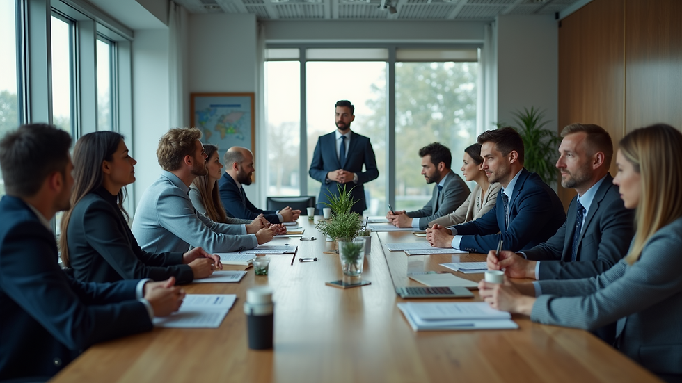 High-angle view of modern business team meeting