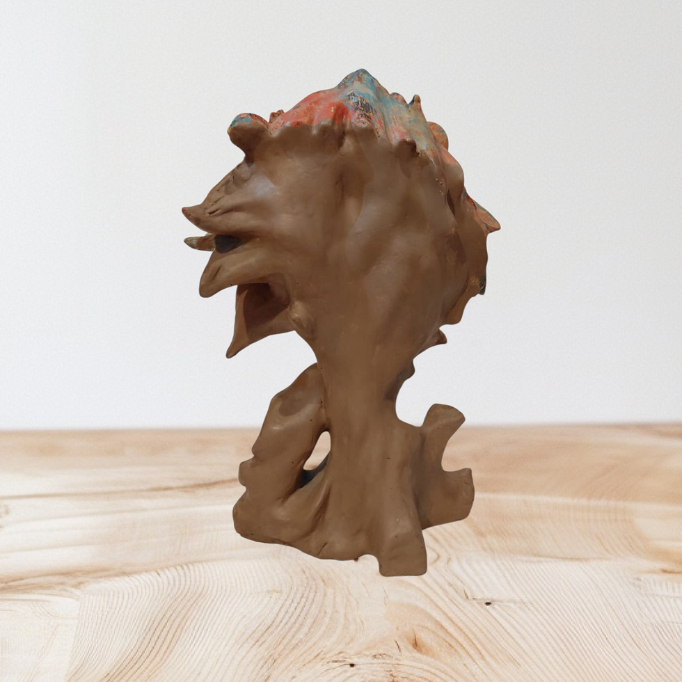 Thumbnail: This is a poly-resin lion head sculpture with an abstract, colorful finish. 
