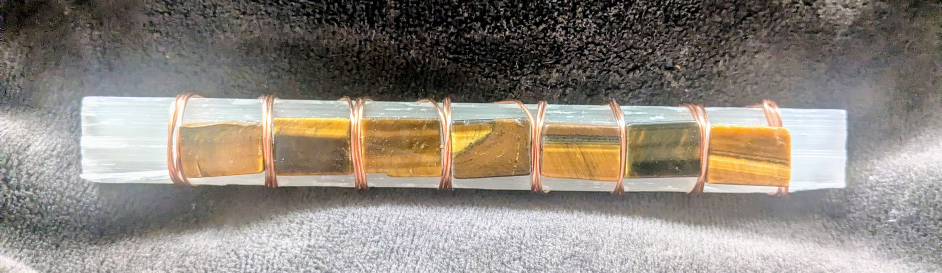 Selenite Stick with Tiger's Eye
