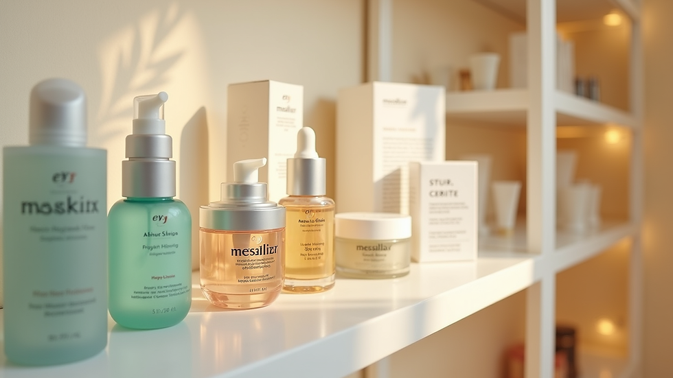 Eye-level view of a skincare shelf with various anti-aging products