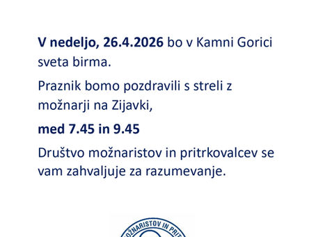 Obvestilo o streljanju z možnarji