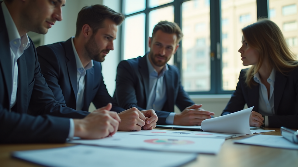 Eye-level view of a business team discussing risk management strategies