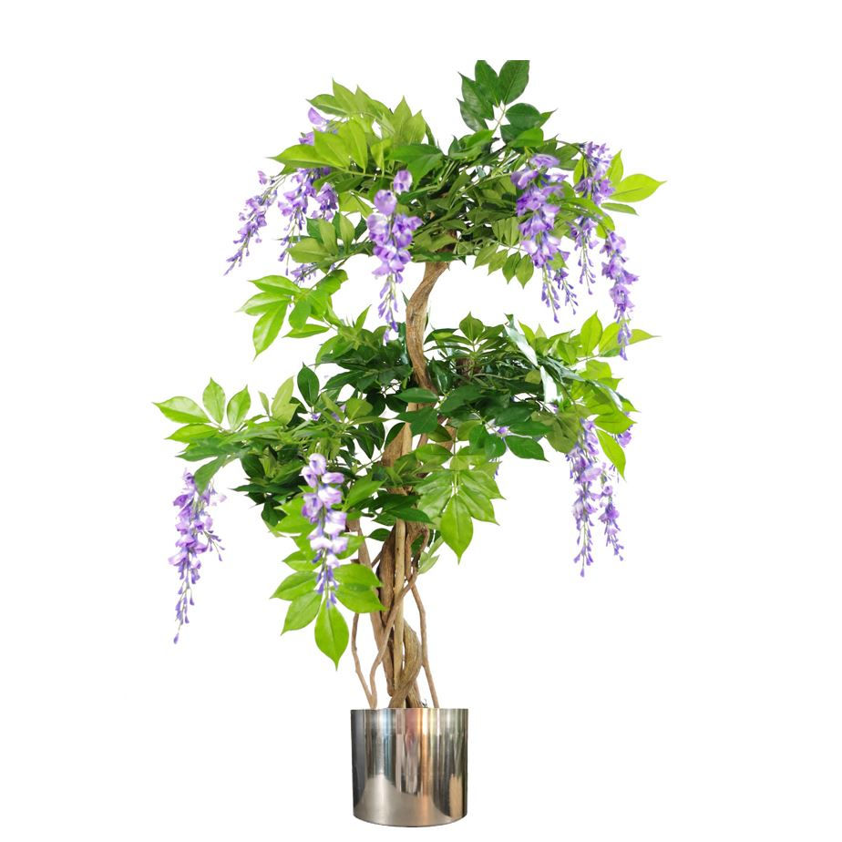 Artificial Purple Wisteria Tree with Silver Planter – 110cm
