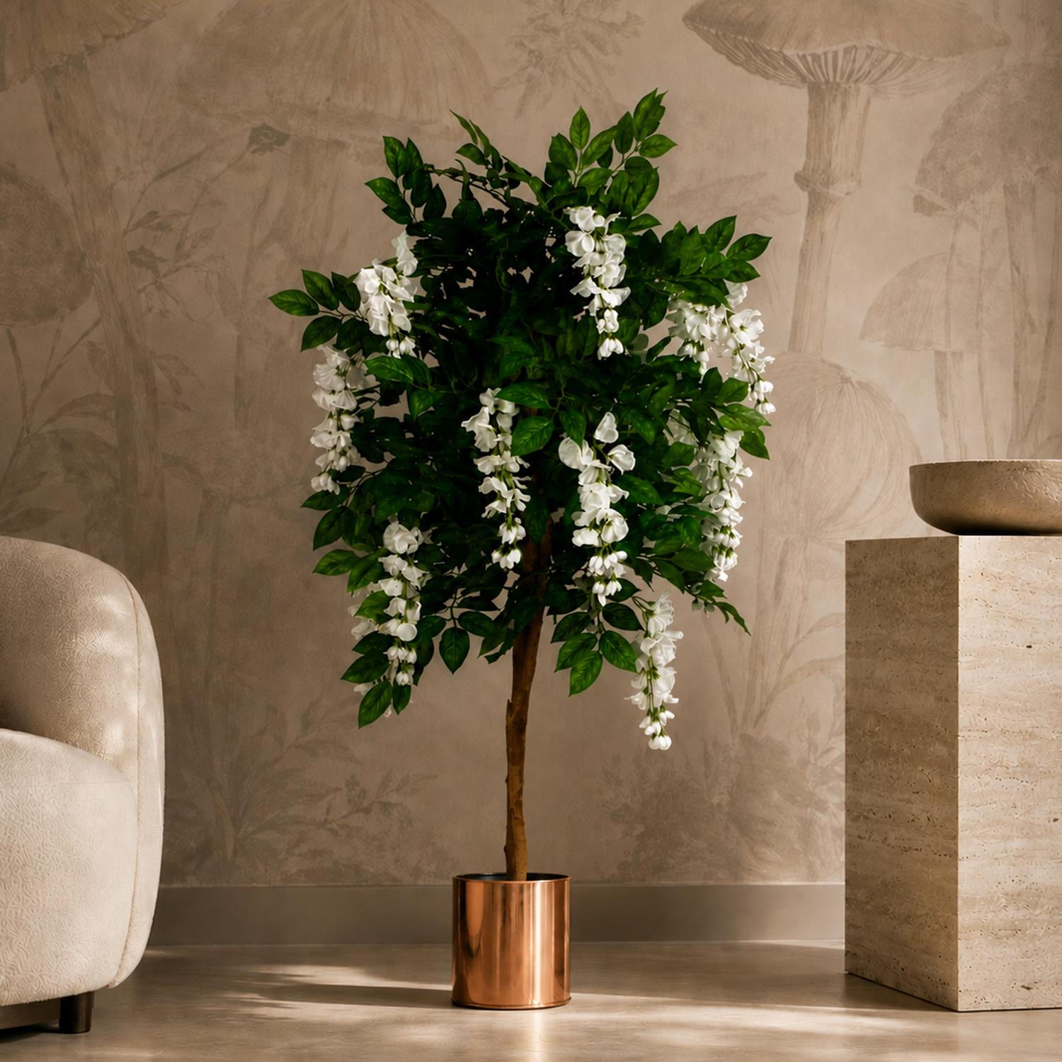 Luxury White Wisteria Tree with Copper Planter – 130cm