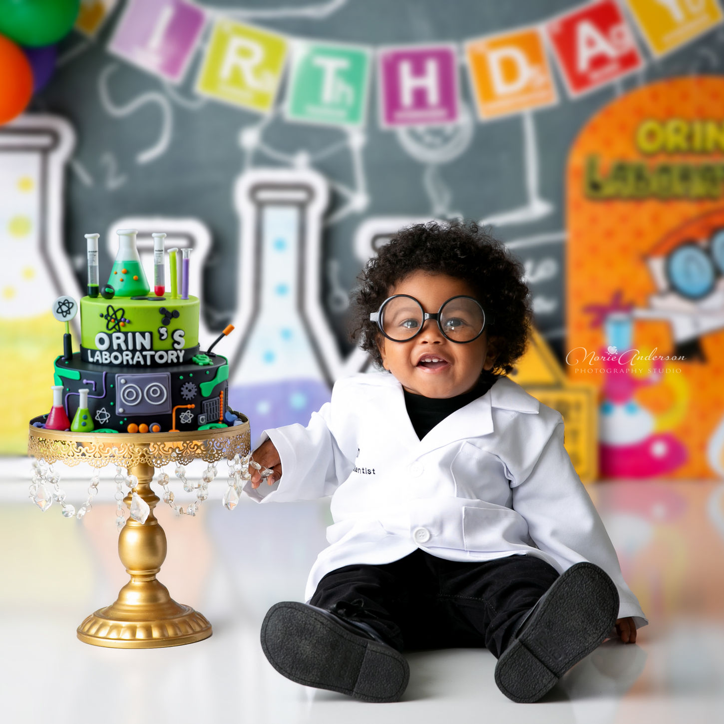 dexter's laboratory theme 1st first birthday photoshoot ideas cake smash new orleans westbank norie anderson photography best photographer most valuable
