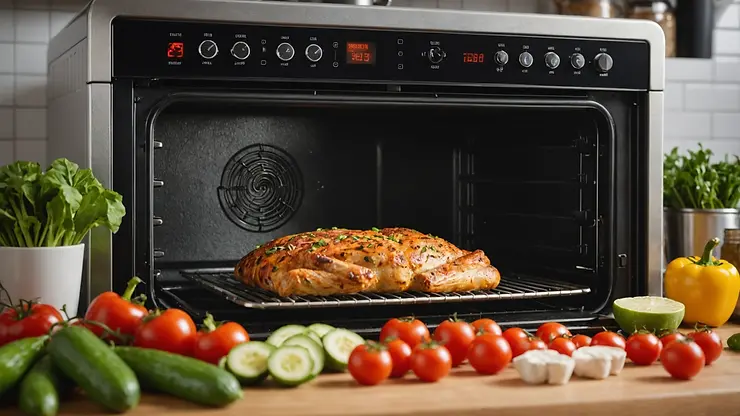 Close-up of a commercial oven surrounded by fresh ingredients Close-up of a commercial oven surrounded by fresh ingredients