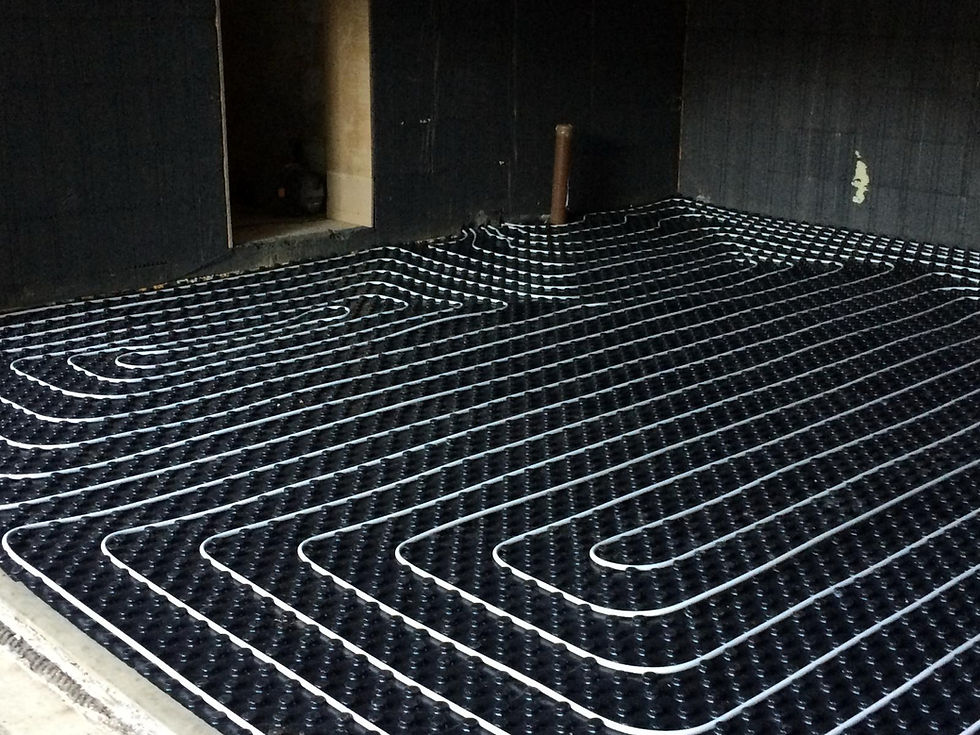 Underfloor heating system installation with rphc pipes.
