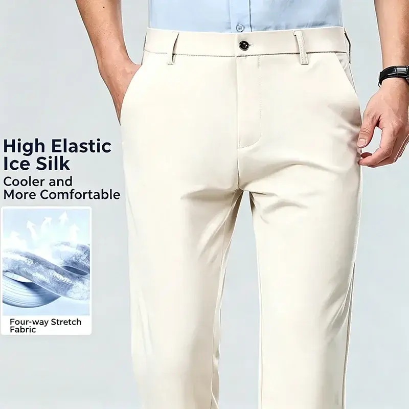 Miniatura: Mens Summer Stretch Straight Leg Business Dress Pants Breathable High Drape