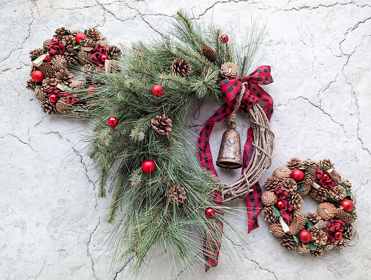 Northwoods Cabin Buffalo Plaid and Pinecones 3-Wreath Bundle