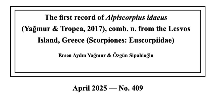 The first record of Alpiscorpius idaeus (Yağmur & Tropea, 2017), comb. n. from the Lesvos Island, Greece