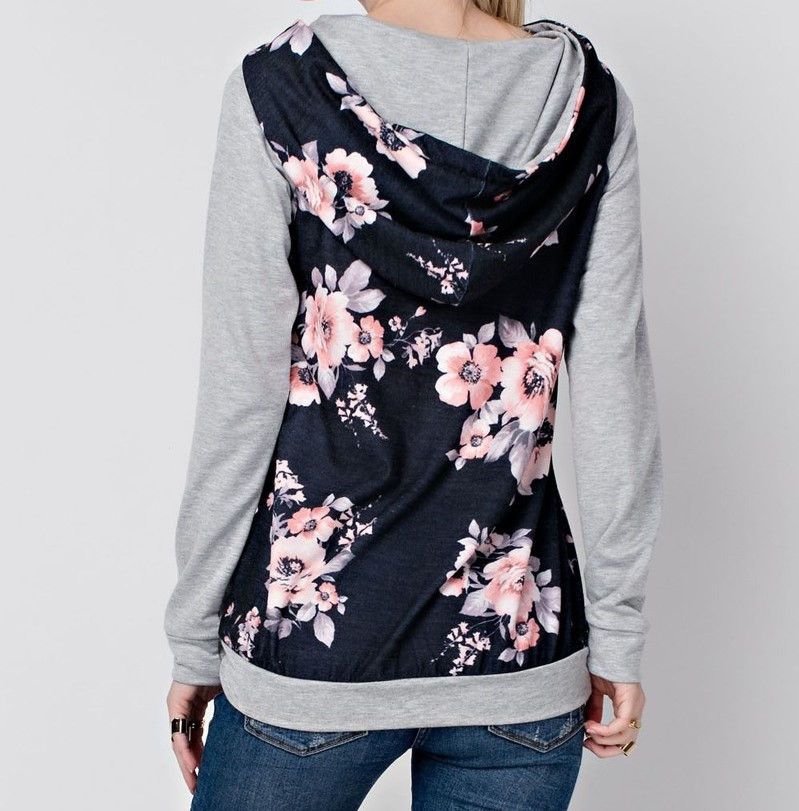 Thumbnail: WATSON Hoodie, Charcoal+Pink Floral (clearance)