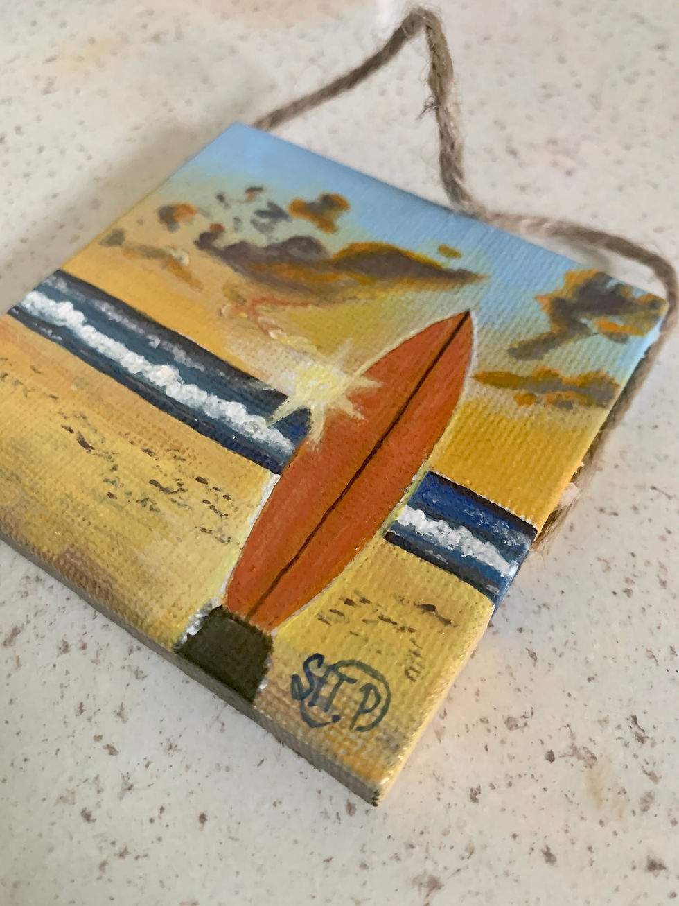 Thumbnail: "Sunset Surf" ornament / original mini-painting