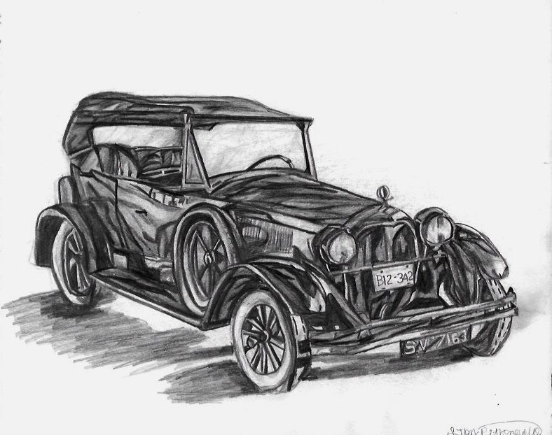 "Vintage Car" / original pencil drawing