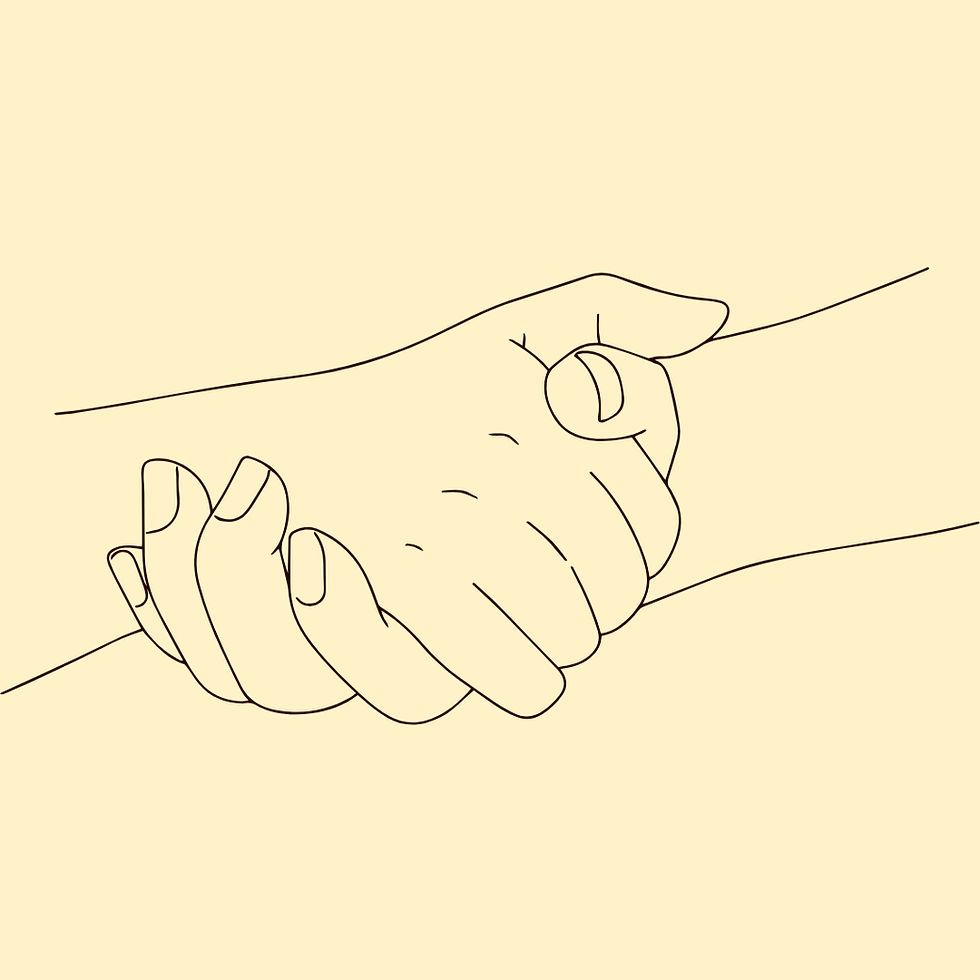 Ilustração linear de uma mão segurando a outra