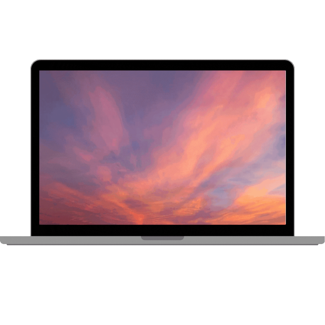 Notebook com tela exibindo um céu colorido ao entardecer, simbolizando tranquilidade, conexão e acolhimento nos atendimentos.