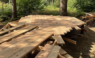 Woodland tables under construction.