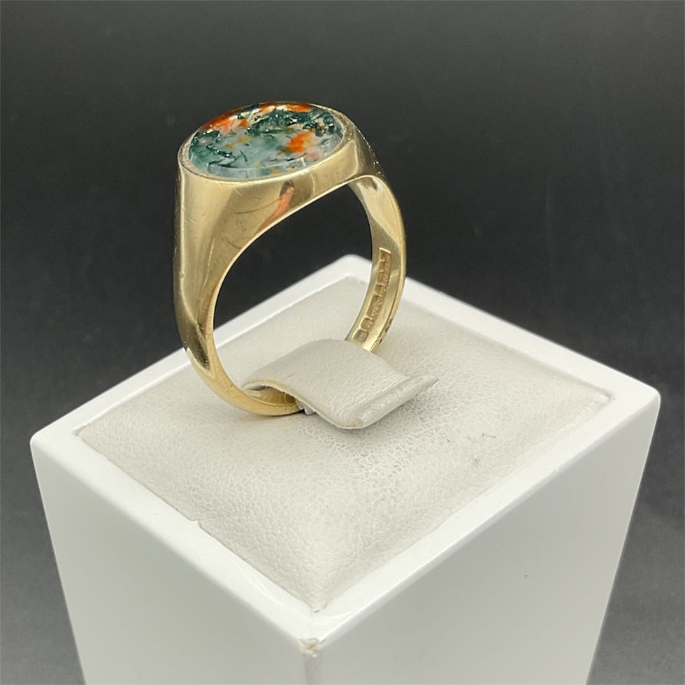 Thumbnail: 9K Yellow Gold Moss Agate Signet Ring 