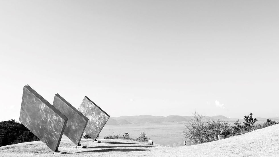 'Three Squares Vertical Diagonal' by George Rickey, at Benesse House Museum